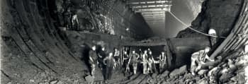 Workers constructing Queensway tunnel